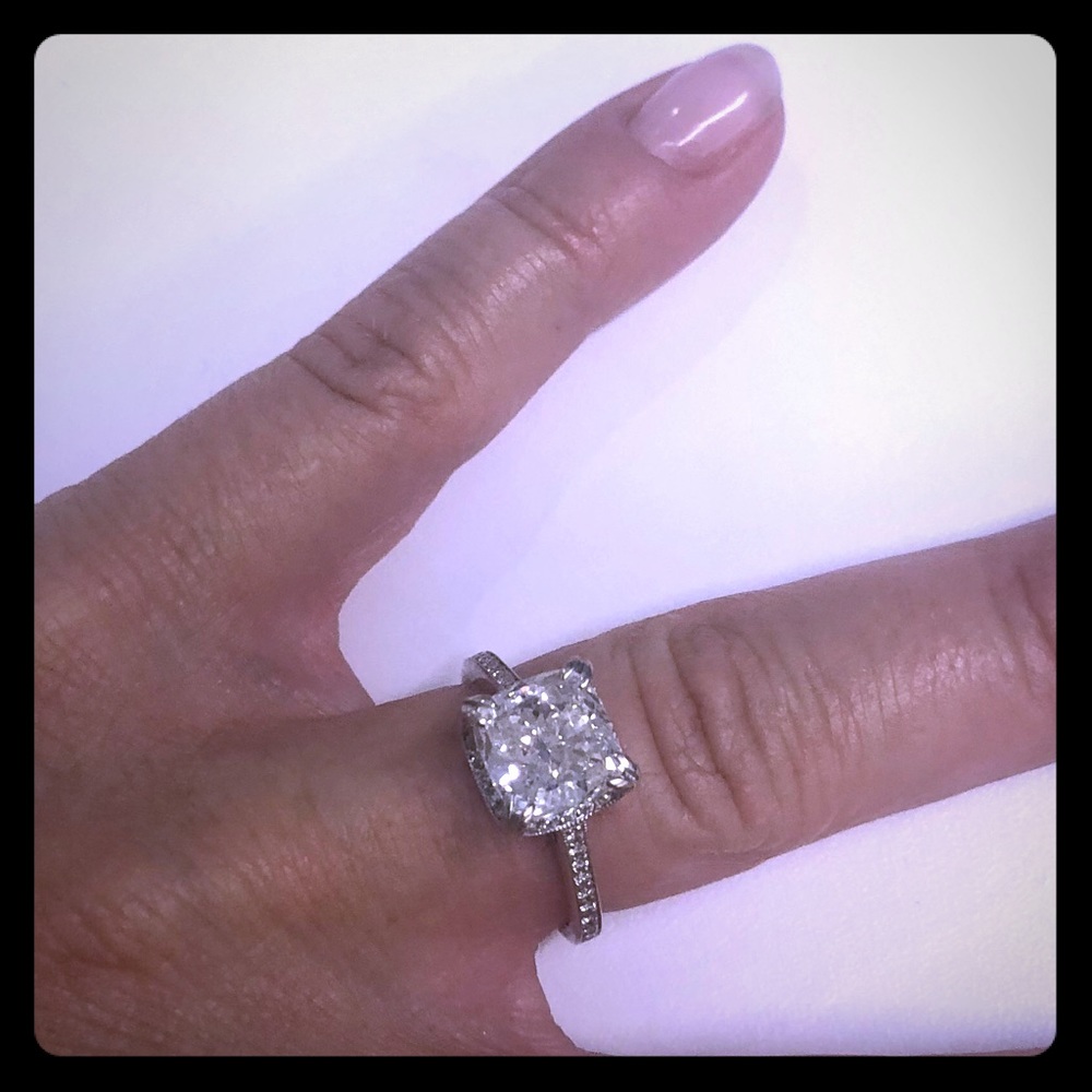 3.0 Cushion Cut Diamond Engagement Ring